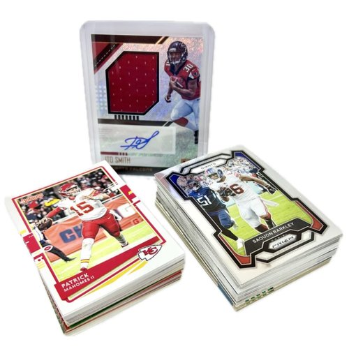Generic 100 Football Card Hot Pack Box with 1 Authentic Autograph, Jersey, or Relic Cards in Every Box - Can Include Rookies, Stars, All-Stars, and Hall of Famers- Comes in Plain Card Box