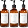 GMISUN Glass Amber Shampoo and Conditioner Dispenser Bottles, Refillable Shampoo and Conditioner, Body Wash Dispenser Bottles with Pump, Empty Reusable Bathroom Shower Bottles Set, 3 Pack(Amber)
