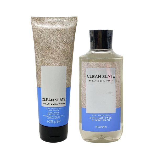 Bath & Body Works Men's Collection Clean Slate Duo Bundle - Body Cream and 3-in-1 Hair, Face & Body Wash - Full Size