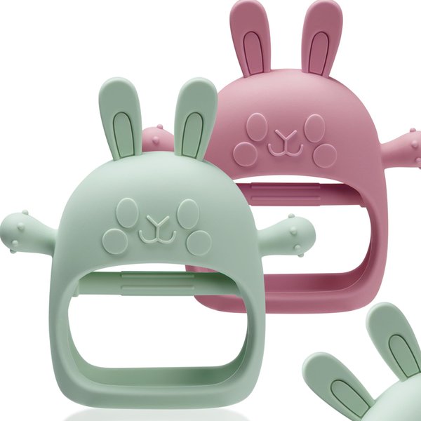 Easter Bunny Teething Toys for Babies 0-6 Months,Bunny Teether,Food-Grade Silicone Teething Mitten for Babies,BPA Free