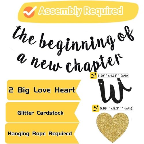 The Beginning of a New Chapter Banner Funny Farewell Graduation Farewell Moving Away Happy Retirement Party Decorations Supplies Glitter Hanging Garland Kit Balloons Bunting Backdrop Adult Black Gold