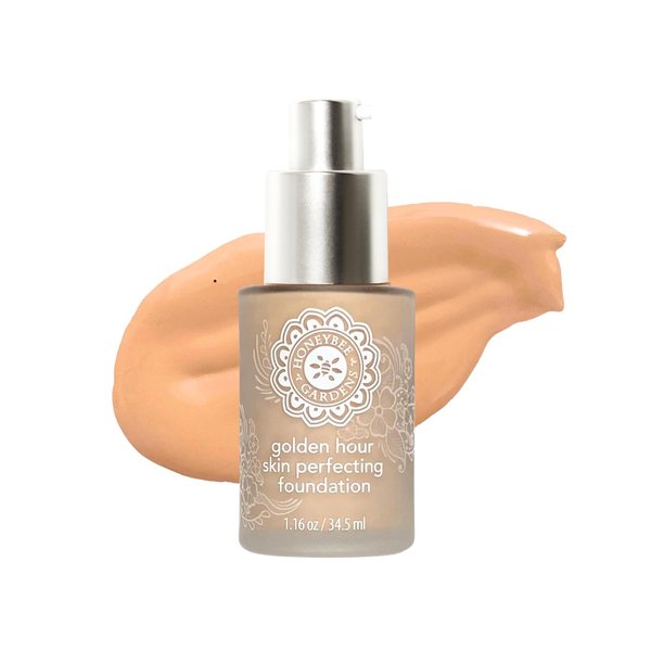 Honeybee Gardens Golden Hour Skin Perfecting Malibu (medium shade great for olive or Mediterranean skin tones) Liquid Foundation | Luxurious Golden Hour Radiance, 34.5ml/1.16 fl oz