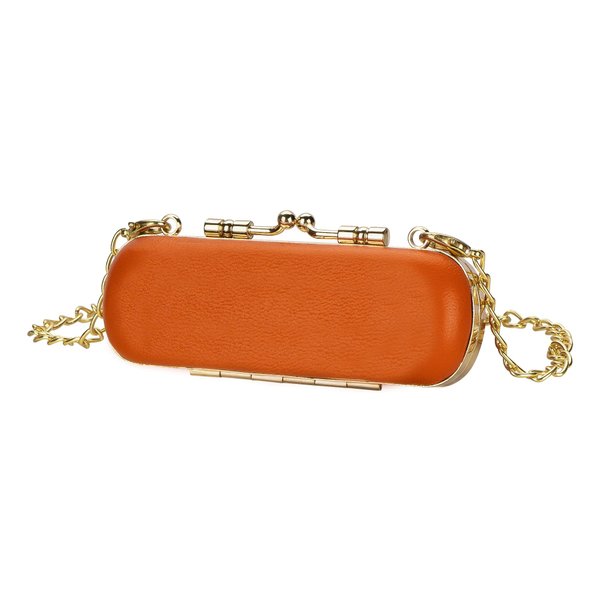 CAIRIAC Leather Mini Lipstick Box, Lipstick Box with Mirror, Lipstick Mouth Red Bag, Chain Diagonal Carry on Cosmetic Bag Lipstick Box, Metal Chain Mouth Red Bag for Women's Gifts(1Pack, Orange)