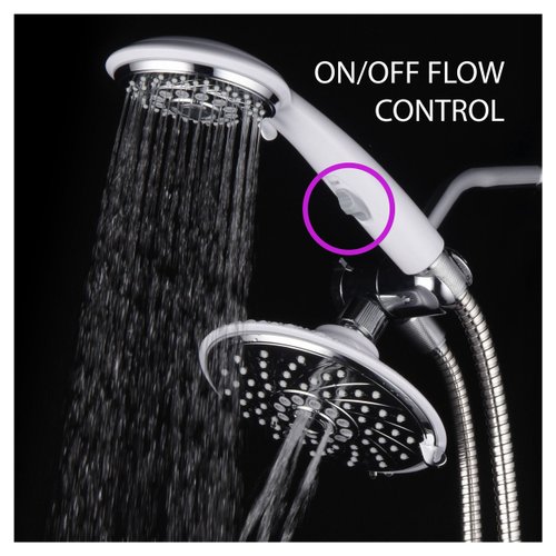 HotelSpa 30-Setting Ultra-Luxury 3 Way Rainfall Shower-Head/Handheld Shower Combo with Patented ON/OFF Pause Switch (Dual White/Chrome Finish)
