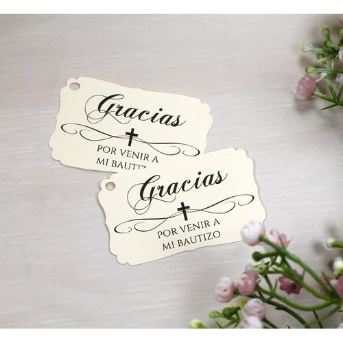 Baptism Tags - Gracias Por Venir A Mi Bautizo (Set of 40) (Cream)