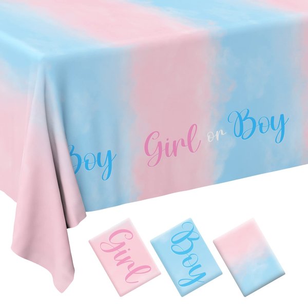 Gender Reveal Party Supplies Disposable Tablecloth - Includes 3 Pack of 54X108inch Waterproof Plastic Table Covers for Boy or Girl Gender Reveal Party, Baby Shower, and Birthday Party Decorations