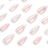 24 Pcs French Tip Press on Nails Medium Almond - Spring Cute Fake Nails Press ons French Nail Art Tip Acrylic Full Cover False Nails with 3D Water Ripple Nail Charms Design Glue on Nails for Women