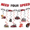 Luvsweets Need Four Speed Birthday Decorations, 10 Pcs 4th Birthday Decorations, Race Car Checkered Flag Banner Garland for 4 Year Old Boy, Racing Celling Decor Party Supplies