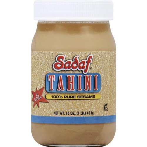 Sadaf Sesame Tahini Paste - 100% Pure Sesame Paste from ground sesame seeds - Tahini paste for Hummus, Baba Ghanoush and Dressings - Sesame Butter - 16 oz