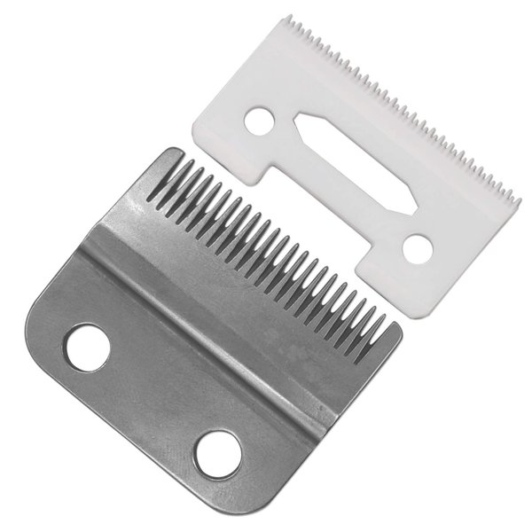 Professional 2-Hole Stagger Tooth Replacement Blades Set #2161, 1 Carbon Steel Fixed Fade Blade, 1 Ceramic Moving Cutter Blade, Compatible with Wahl 5 Star Series Magic Clip Hair Clippers(Silver)
