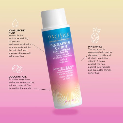 Pacifica Shampoo & Conditioner Set - Pineapple Curls Curl Defining Hair Care, Hyaluronic Acid, Coconut Oil, No Frizz, For Curly Coily Hair Clean Vegan & Cruelty-Free Dermatologist Tested