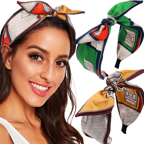 Bouory Knotted Wide Headbands Bows Hairbands Twist Knot Head Bands Bowknot Hairhoop for Women and Girls 2PCS