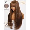 Sunber Yaki Straight 4x2 Lace Closure Chocotlate Brown Yaki Straight with Bangs None Lace Front Wigs 12A Brazilian virgin Hair Wigs with Curtain Bangs Glueless Full Machine Made 180% Density 20Inch