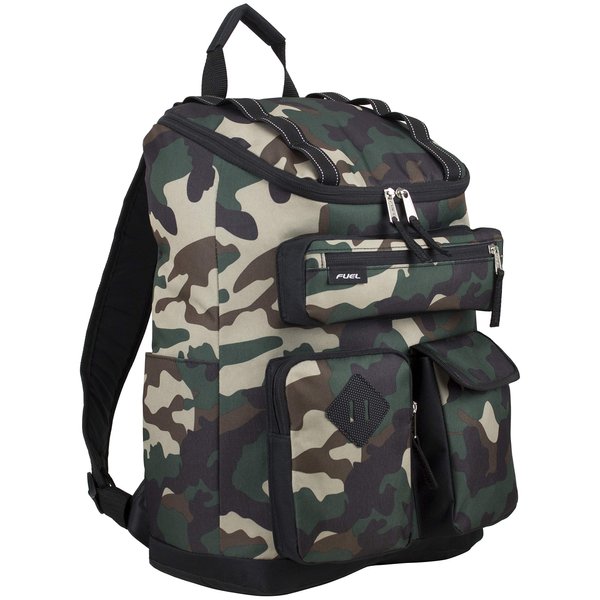 FUEL Cargo Travel Backpack with Multi-Pocket High Capacity Top-Loader Entry, Hunter Green Camo