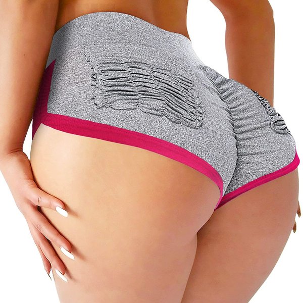 YOFIT Womens Ruched Butt Lifting Gym Shorts High Waisted Booty Yoga Shorts Workout Running Twerking Daisy Dukes Shorts #2 Gray L