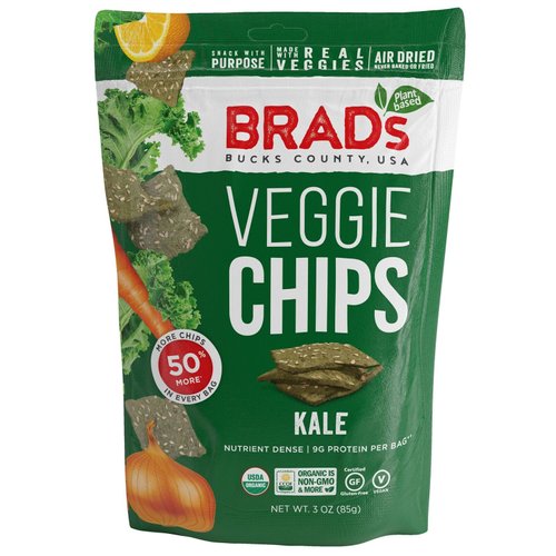 Brad's Plant Based Organic Veggie Chips, Kale, 3 Bags,9 Servings Total