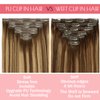Loxxy Seamless Extensions Clip in Human Hair 20inch 110G 7Pcs Chocolate Brown to Caramel Blonde With Brown Roots Thick Blonde Natural Remy Real Hair Extensions Clip in Human Hair Invisible Tape Weft
