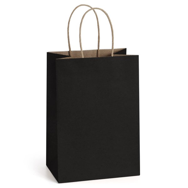 BagDream Small Paper Gift Bags 5.25x3x8 Inch 50PCS Kraft Black Gift Bags with Handles Bulk Party Favor Bags Retail Grocery Paper Sacks