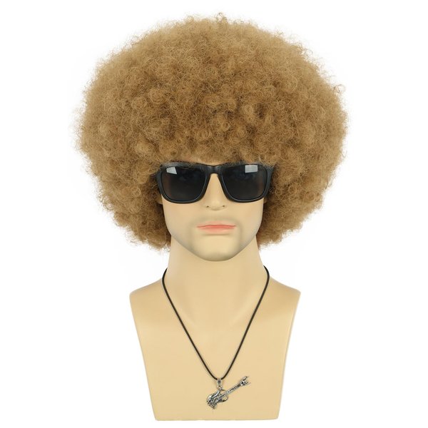 VGbeaty Afro Fluffy Wig for Men or Women Short Curly Brown Rocker Wig California Halloween Hippie Party Cosplay Costume Wig (Brown)