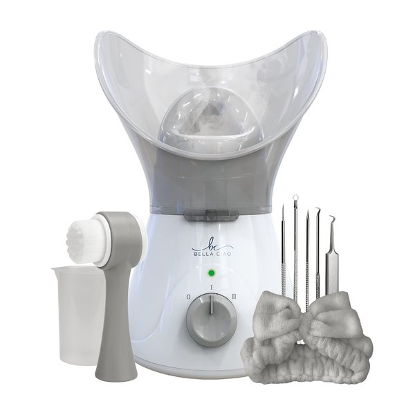 Bella Ciao 11-PC Set Gentle Face Steamer for Facial Deep Cleaning | Facial Steamer for Proactive Acne Treatment Unclogs Pores & Treats Allergies | Facial Skin Care Products Includes Needles & Tweezers