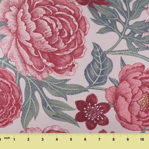 Peony Flowers Waterproof Fabric by The Yard, Garden Floral Retro Style Theme Outdoor Canvas Fabric,Decorative Fabric for Upholstery,DIY Craft,Sewing and Home Decor, Half Yard/60"Wide,Pink Green