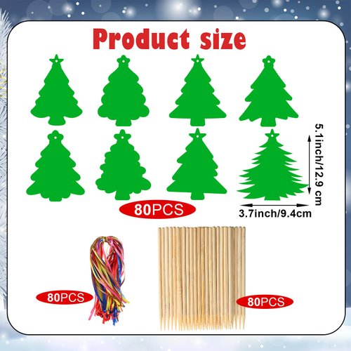 Motipuns 80 Sets 8 Styles Magic Color Christmas Tree Crafts Kits Scratch Off Christmas Ornaments Scratch Ornaments Rainbow Color DIY Hanging Craft for Activities Winter Season Party Favors