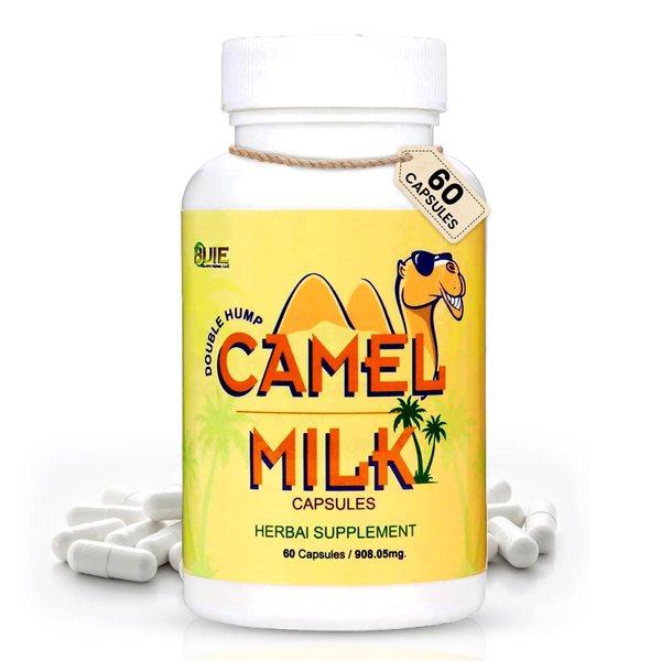Camel Milk Capsules | Herbal Supplement | Pure Camel Milk Powder 908.05mg, Calcium Carbonate, Vitamin C, Vitamin B1, Vitamin B2 | 60 Capsules