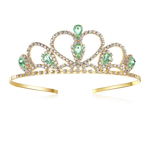 Lovelyshop Green Gems Rhinestone Gold Tiara for Little Kid Big Kid Prom Birthday Prinecess Crown