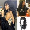KRSI Curly Wigs With Bangs for Women Long Black Wave Wigs With Wispy Bangs Curly Fringe Shag Haircut Synthetic Wig for Black Women Daily Party Cosplay (1B)