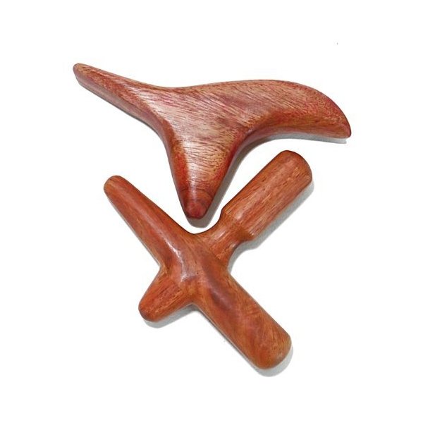 Set 2 Pcs. Thai Traditional Reflexology Hand & Foot Massage Tool : X -Shape Massager + Wing -Shape Massager Press Point Red Wood