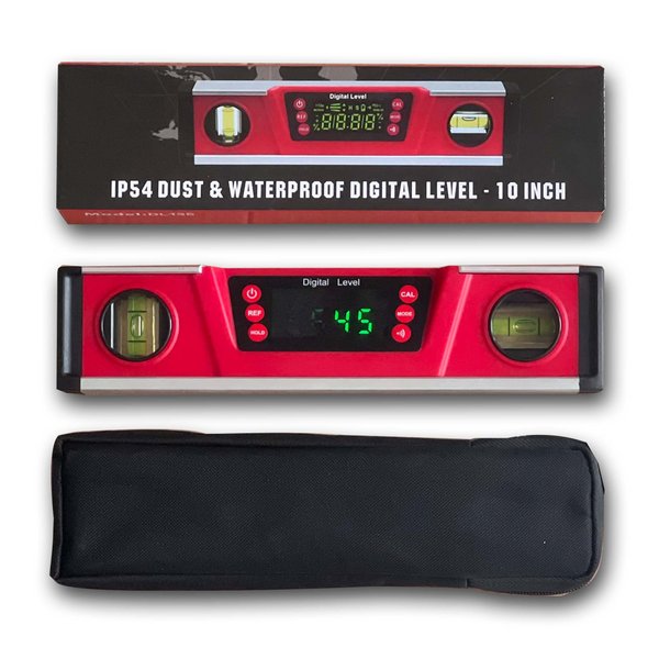 Digital Level and Protractor - 10 Inch IP54 Protected Electronic Bubble Inclinometer with Large LED Display and Magnetized V-Groove Base