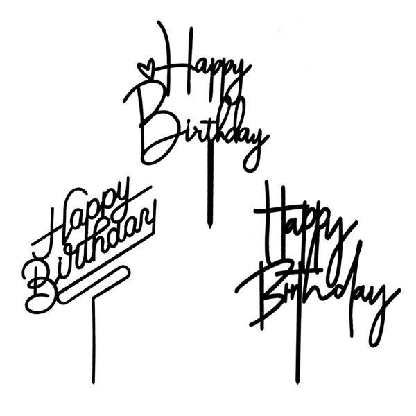 3pcs Black Happy Birthday Cake Topper Acrylic Birthday Cake Toppers for Birthday Party Decor Supplies