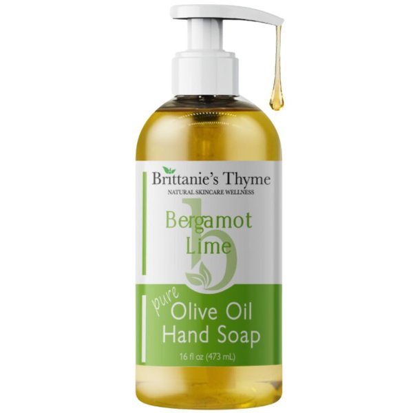 Brittanie's Thyme Organic Natural Hand Soap, 16 oz (Bergamot & Lime) Moisturizing Castile Soap Made Olive Oil And Natural Luxurious Essential Oils. Vegan, Gluten & Cruelty Free,