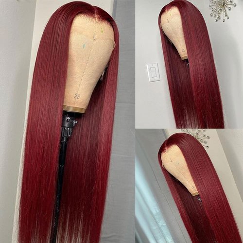 afsisterwig 99J Burgundy Wine Red Silky Straight Transparent 13x4 Lace Front Brazilian Human Hair Wigs Pre Plucked Remy Hair 180% Virgin Hair Wigs (24inch, 13X4 lace Front)