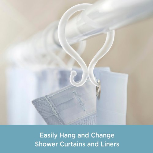Kenney KN61211 Rust-Proof Smooth Plastic Shower Curtain Rings with Double Hanging Hooks for Shower Curtain and Standard Shower Curtain Rod, Bathroom Use, Easy to Install, Set of 12, Clear