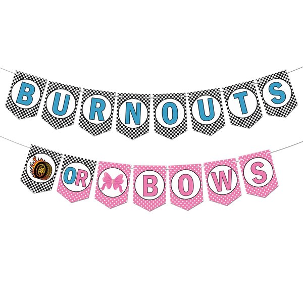 Kaakswa Burnouts or Bows Banner, Black Car Wheel Pink Polka Dots Bow Boy or Girl Baby Shower Gender Reveal Party Decorations,Blue and Pink He or She Gender Reveal Gender Reveal Party Supplies