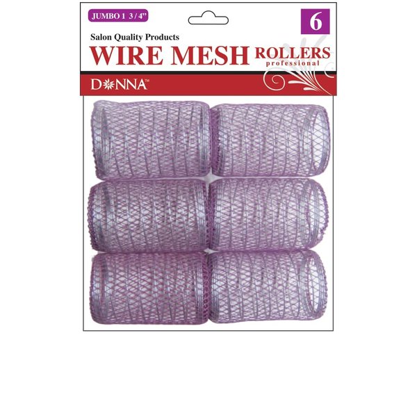 DONNA Wire Mesh Rollers 1.75"(D) JUMBO 6PCS Foam Hair Rollers Hair Curlers Hair Clips for Hairdressing Styling Heatless Hair Curler PURPLE