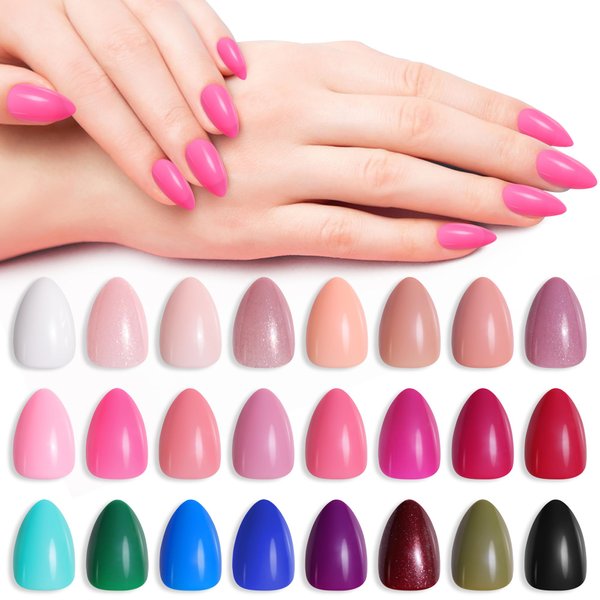 Short Almond Press On Nails - 576 Pcs Fake Nails with Nail Glue,Soft Gel Full Cover Acrylic False Nail Art,24 Color Stick On Nails With Four (6g) Nail Glue for Nail DIY