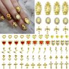72pcs Virgin Mary 3D Gold Nail Charms Set Including Gold Cross, Heart, Jewels, Rose and Virgin Mary Accessories, for Y2K 3D Chrome Nail Art Supplies Art Craft DIY Decoration