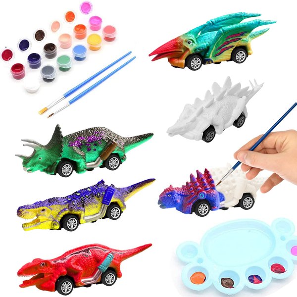 Mchochy 6 Pack Painting Dinosaur Pull Back Car Toys Arts and Crafts for Kids Age 3-12, DIY Dinosaur Painting Kits for Boys Girls Kids Christmas Party Favors Stocking Stuffers Gifts
