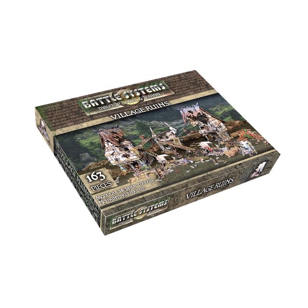 Fantasy Battle Systems Figure Wargames Terrain Village Ruins - Multi Level Tabletop War Game - 28mm Miniature Wargaming Roleplaying - 163 Piece Warhammer Battles Painted Model Scenery - BSTFWE013