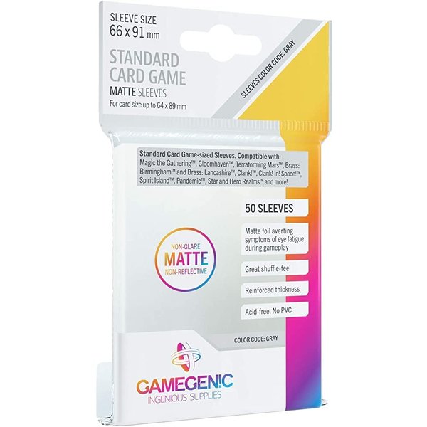 Matte Board Game Sleeves | Pack of 50 Matte Sleeves | 66 by 91 mm Card Sleeves Optimized for Use with Standard Card Games | Premium Card Protection | FFG Gray Color Code | Made by Gamegenic