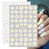 12 Sheets Spring Daisy Nail Art Stickers 3D Self-Adhesive Nail Supplies Flower Leaf Nail Stickers with Nail Design Yellow White Flowers Nail Decals Floral Nail Art Design for Women Girls DIY Nail