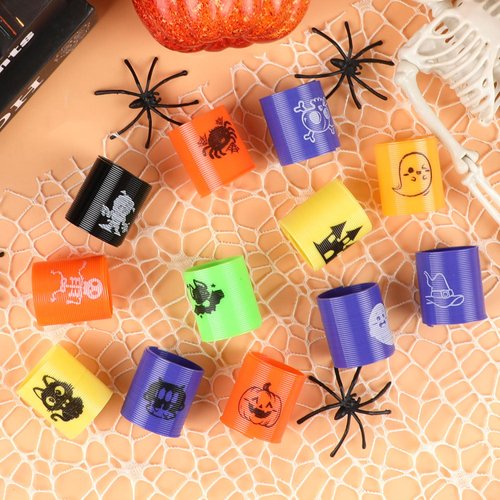 CCINEE 36pcs Halloween Coil Springs，Assorted Magic Halloween Spring Toys Party Favors with Halloween Theme Pattern for Kids Treat or Trick Bag Gift