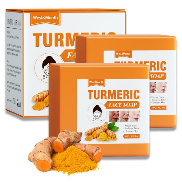 2PCS Turmeric Soap Bar for Face & Body,Turmeric Brightening Soap for Dark Spots,Underarms,Reduces Acne Fine Lines,Fades Scars,Turmeric Face Wash Soap Repairing Smoothing Skin & & Cleanses Skin