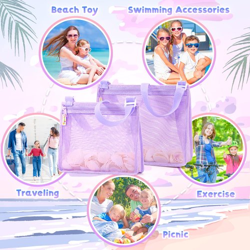 Tagitary Beach Toys Mesh Beach Shell Bags Sand Toys for Collecting Shells,Swimming Pool Treasure Bag with Zipper,Kids Beach Essentials Including 2PCS of Different Size for Kids and Parents(Only Bags)