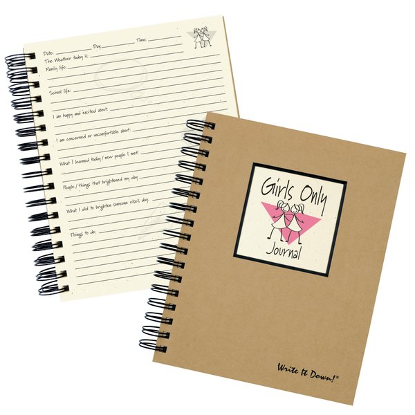 Write it Down series by Journals Unlimited, Guided Journal, Girls Only Journal, Full-size 7.5"x 9", Kraft Hard Cover, Made in USA