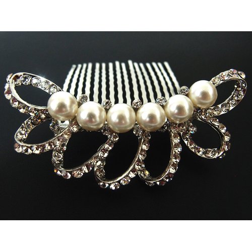 beautiful elegant wedding bridal hair comb pearl and crystal #2288