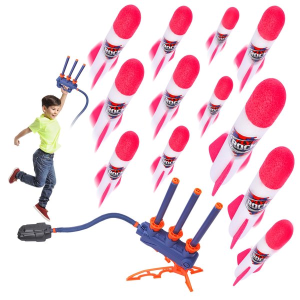 AUKSKY Rocket Launcher for Kids with 12 Foam Rocket, 2in1 Air Rocket Shoots Up to 100 Ft, Jump Rocket with Stomp Launch Pad, Fun Outdoor Toys Gifts for 6 7 8+ Years Old Boys and Girls