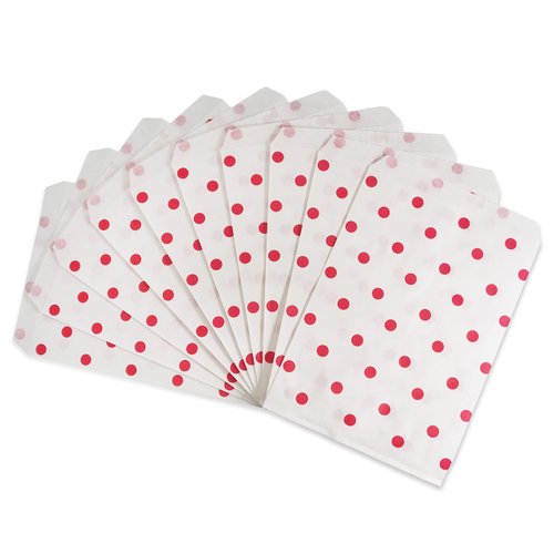 CuteBox Flat Paper Red Polka Dot White Gift Bags (5" x 7") for Merchandise, Crafts, Party Favors, Retail, Handmade Goods, Arts and Crafts, Outdoor Events, Holidays, Weddings 300pc
